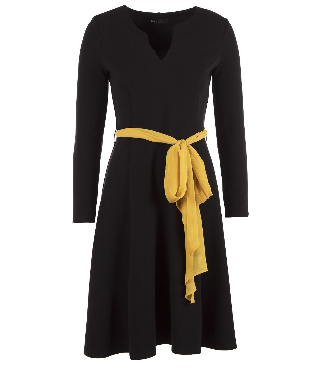 Elegant dress with rayon and silk, with contrasting textile belt 0